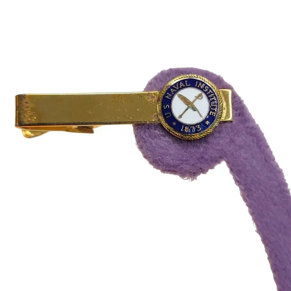 Vintage US Naval Institute 1873 1/20 10K GF Tie Clip Bar & Lapel Pin 2pc Set